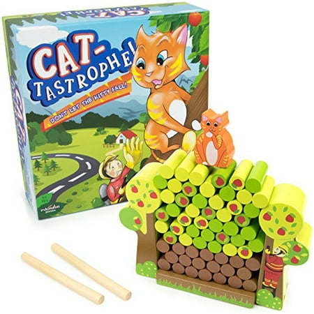 Cat-tastrophe! - Classic Kitty Cat Board Game - Children's Balancing Wood Blocks Dexterity Games - Cute Animal Tumbling Tower for Game Night, Birthday Parties, & Family Fun