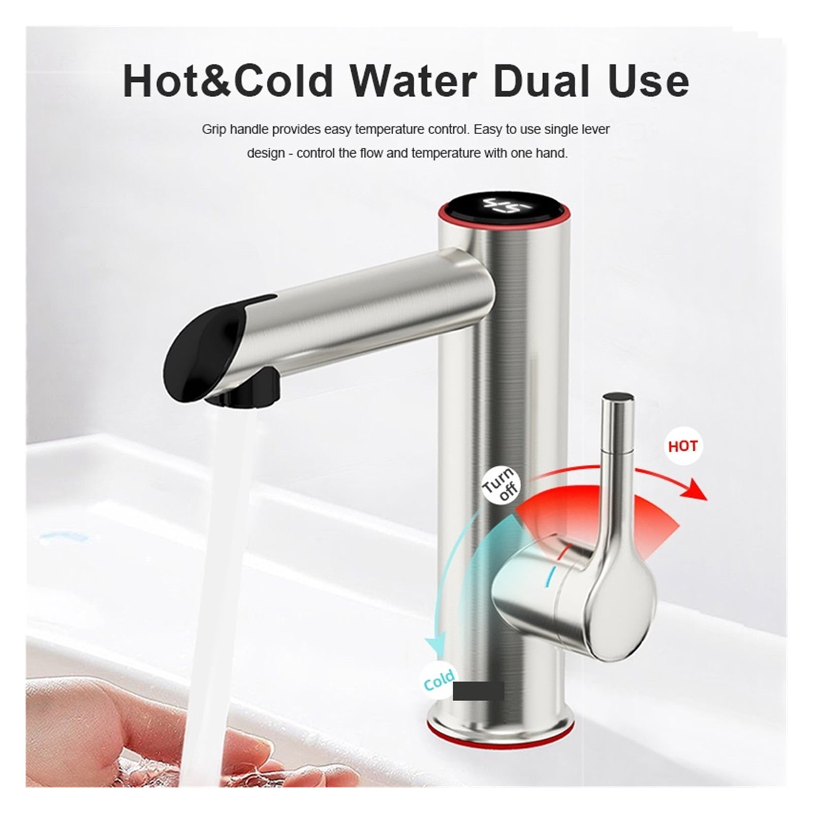 Stainless Steel Electric Faucet Bathroom Heating Tap Mini Water Heater Instant Hot Water Faucet 2 In 1 Mixer