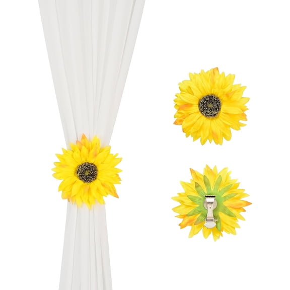 2 Pcs of Rustic Big Diameter 7.08inch Artificial Sunflower Curtain Clips Curtain Tiebacks Accessory Curtain Holder Curtain Holdbacks for Home Office Decoration,Bright Yellow