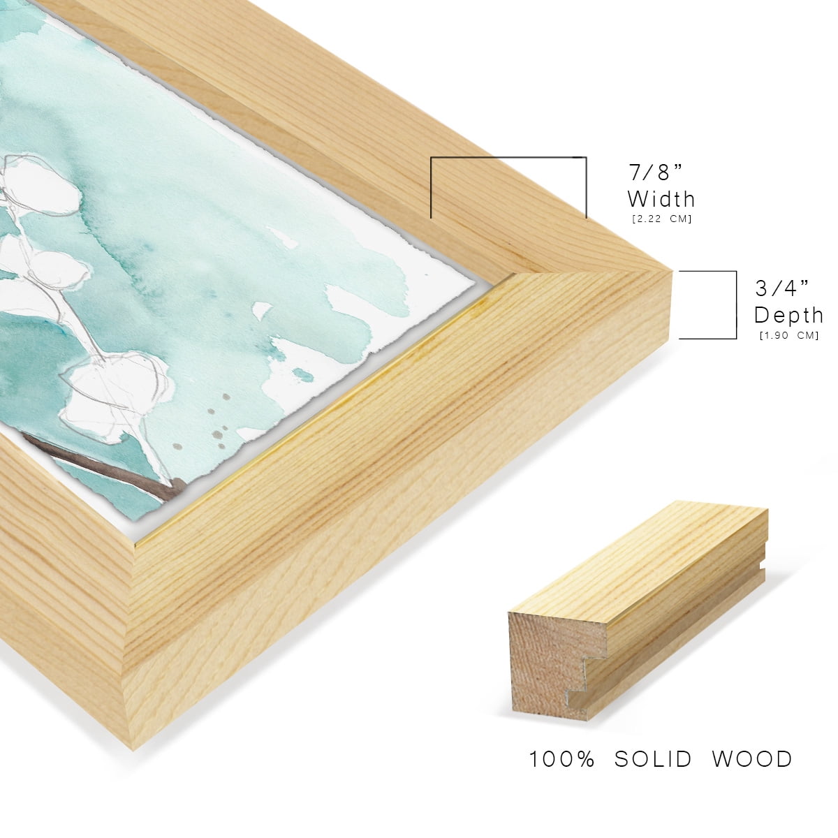 Ginkgo on Dusty Teal V - Framed Print w/glass - Natural Wood