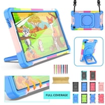 Kids Case for Samsung Galaxy Tab A7 Lite 8.7 inch 2021 Tablet with PET Screen Protector, Dteck 360 Degree Swivel Handle Grip Stand Heavy Rugged Shockproof Case for Samsung SM-T220/T225,Colorful Blue