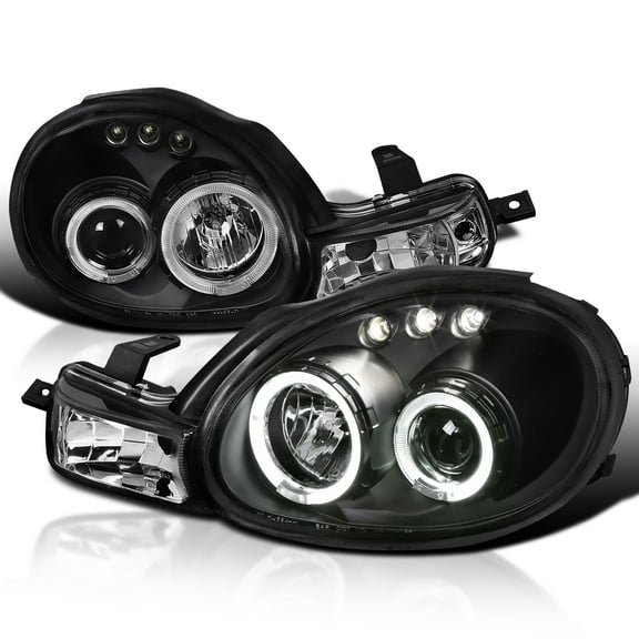 Spec-D Tuning LED Projector Headlights Black Compatible with 2000-2002 Dodge Neon, 2000-2002 Plymouth Neon, Left Right Pair Headlamps Assembly