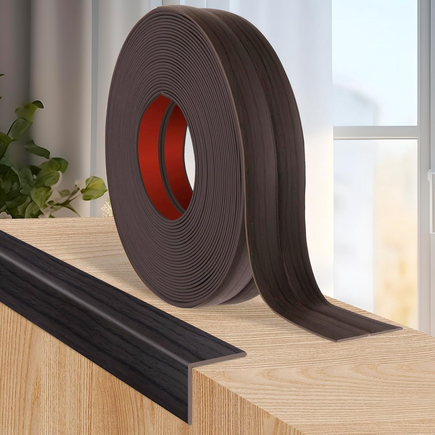 Flexible Wall Corner Protector Trim Peel and Stick Edge Guard Self Adhesive Molding Strip for Wall and Ceiling Brown Walnut Wood Grain 0.8 in x 40 Ft