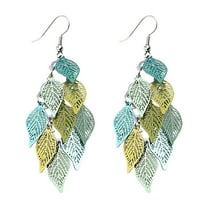 Bohemian Fashion Filigree Leaf Dangle Earrings for Women Long Chain Tassel Teardrop Leaves Ear Hook Earrings Party Jewelry Gift