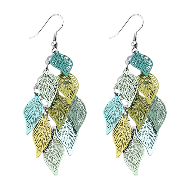 Pendientes de filigrana de la hoja de estilo de moda en forma de hoja Pendientes largos de lágrima colgante gota para las mujeres niñas