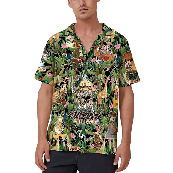 Personalized Mickey & Friends Safari Hawaii Shirt, Disneyland Vacation Aloha Shirt, Disney Tropical Animal Kingdom Button Up Shirt