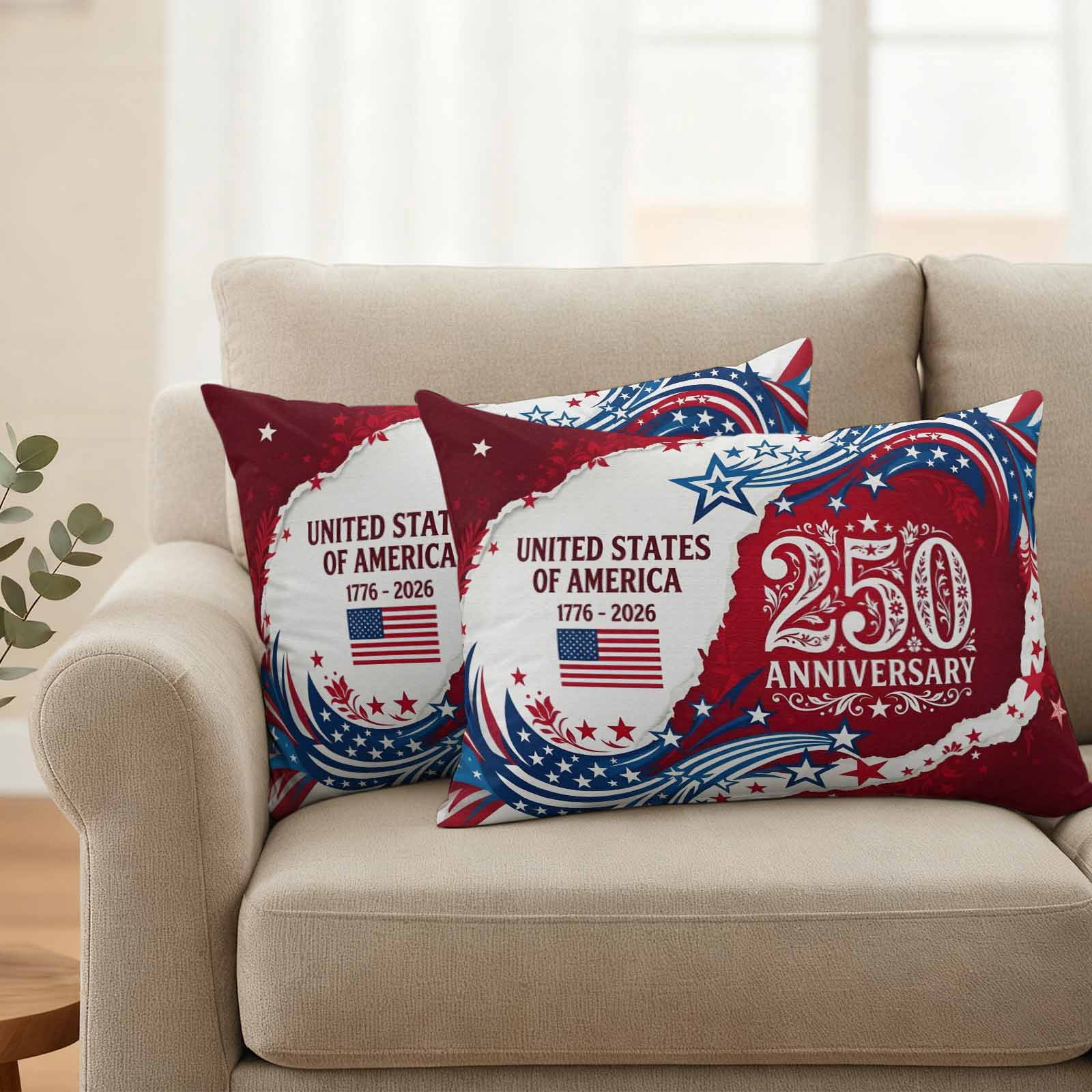 Anniversary USA Outdoor Waterproof Pillow Covers, 4th of July 1776-2026 American Flag Decorative Rectangle Throw Pillowcase Sofa Cushion Sham for Patio/Couch/Chair, 20"x12" 2 Pack