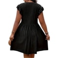 thumbnail image 4 of longantii Plus Size Dresses for Women Casual Empire Waist A-Line Sundress Modern Fit V Neck Boho Dress Smocked Eyelet Holiday Mini Dress Black XL, 4 of 4