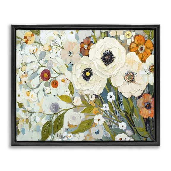 Stupell Industries Blooming Round Flowers Arrangement Abstract Painting Black Floater Framed Canvas Art Print Wall Art, 21 x 17