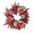 thumbnail image 5 of 17.7 Inch Artificial Pumpkin Maple Leaves Fall Wreath with Peony Red Thanksgiving Floral Wreaths for Front Door Autumn Holiday Hanging Decorations for Wall Window Porch Indoor Outdoor Home Decor, 5 of 6