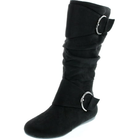 

Forever Link KLEIN-70 Women s Closed Round Toe Buckle Slouch Flat Heel Mid-Calf Boot Black 6.5