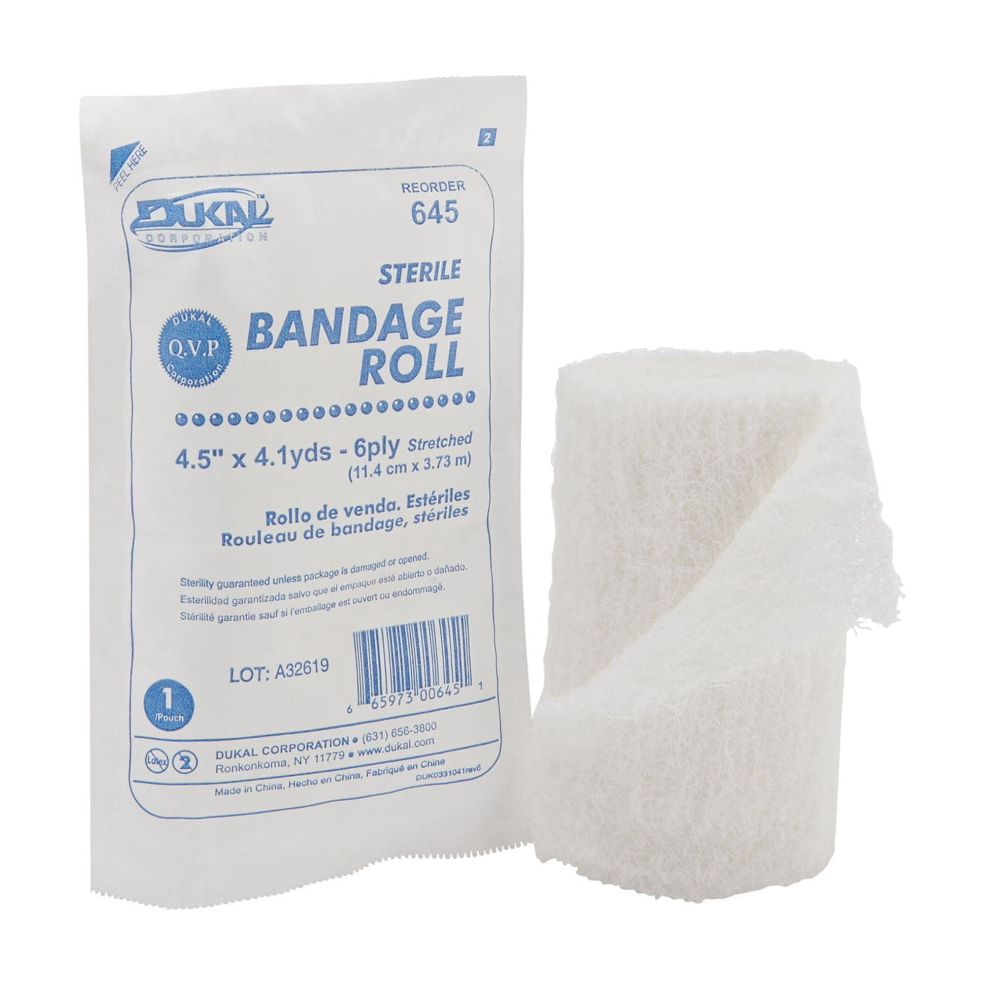 Dukal White Fluff Bandage Roll Sterile 4.5" x 4.1 Yd 645 100 per Case