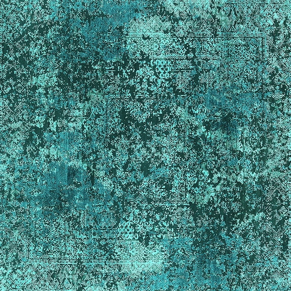 Ahgly Company Indoor Square Oriental Turquoise Blue Industrial Area Rugs, 4' Square