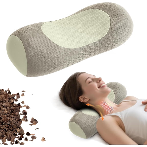 Buckwheat Pillow,Organic Buckwheat Cervical Neck Pillow, 16.1"x6.3",Adjustable Ergonomic Support for Sleeping, Neck Pain Relief and Spinal Alignment for Side and Back Sleepers