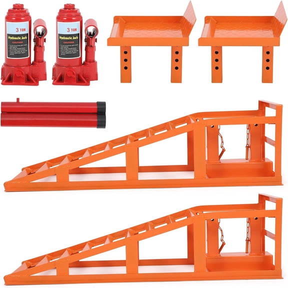 EastVita Car Ramps 5T 11,000lbs Capacity, Heavy Duty Low Profile Steel Lift Ramps (2 Pack) with Adjustable Height 11.61"-16.21" for Trucks, Trailers, SUVs, and Garage Vehicle Repairs