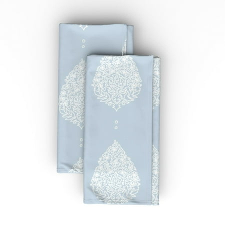 

Cotton Sateen Dinner Napkins (Set of 2) - Moroccan Paisley Blue White Pale Ikat Bohemian Home Feminine Traditional Beach House Print Cloth Dinner Napkins by Spoonflower