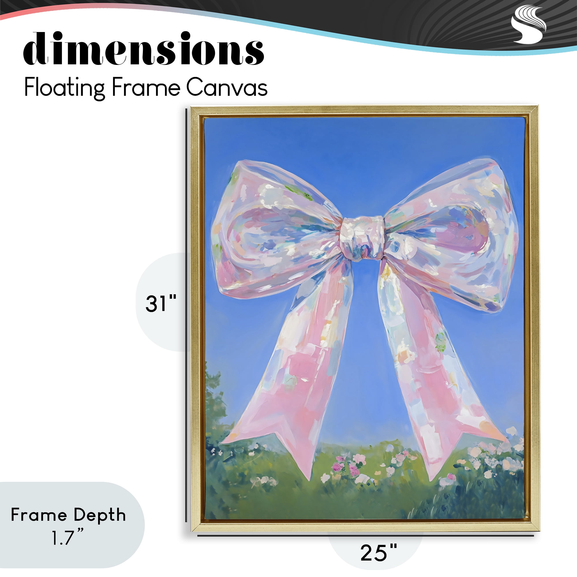 Stupell Industries Iridescent Pink Bow in Meadow Gold Framed Floater Canvas Wall Art, design by The Prints Vibe