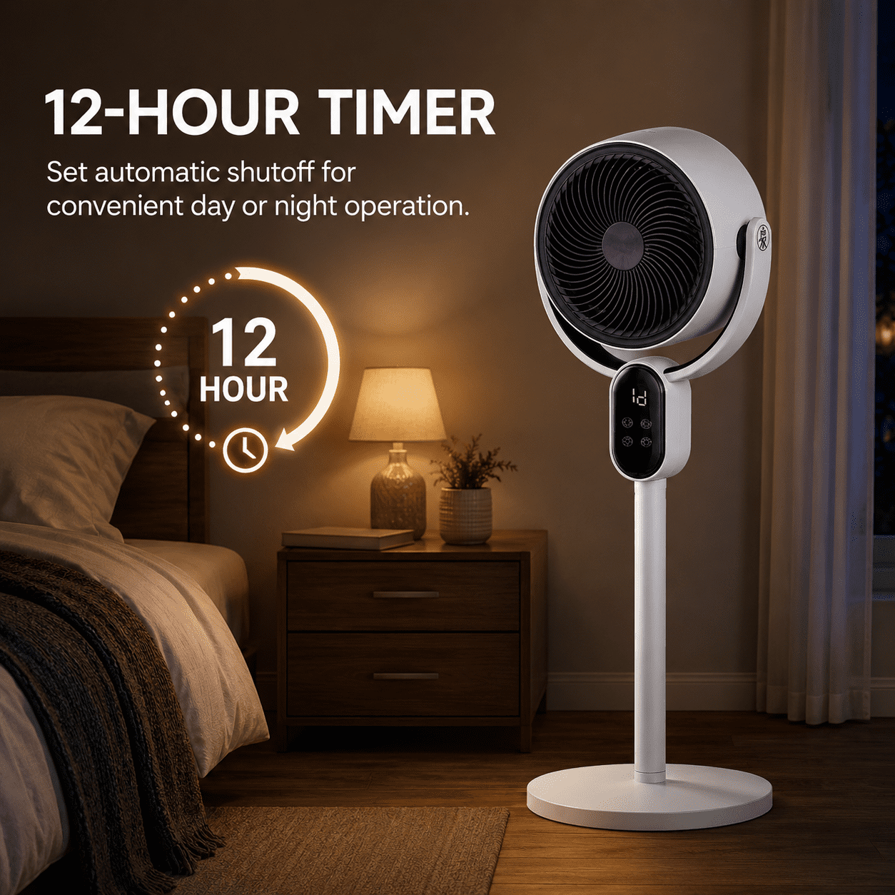 Alvantor 2-in-1 Convertible Desk & Floor Fan, with Remote Control, 3 Speeds, 12H Timer, Black & White