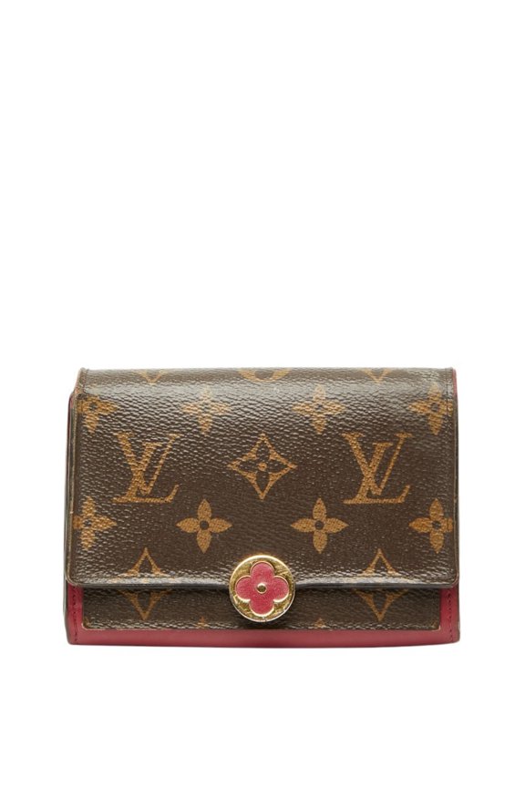 Pre-Owned Louis Vuitton Monogram Portefeuille Flore Compact Bi-fold Wallet M64588 Brown Fuchsia...