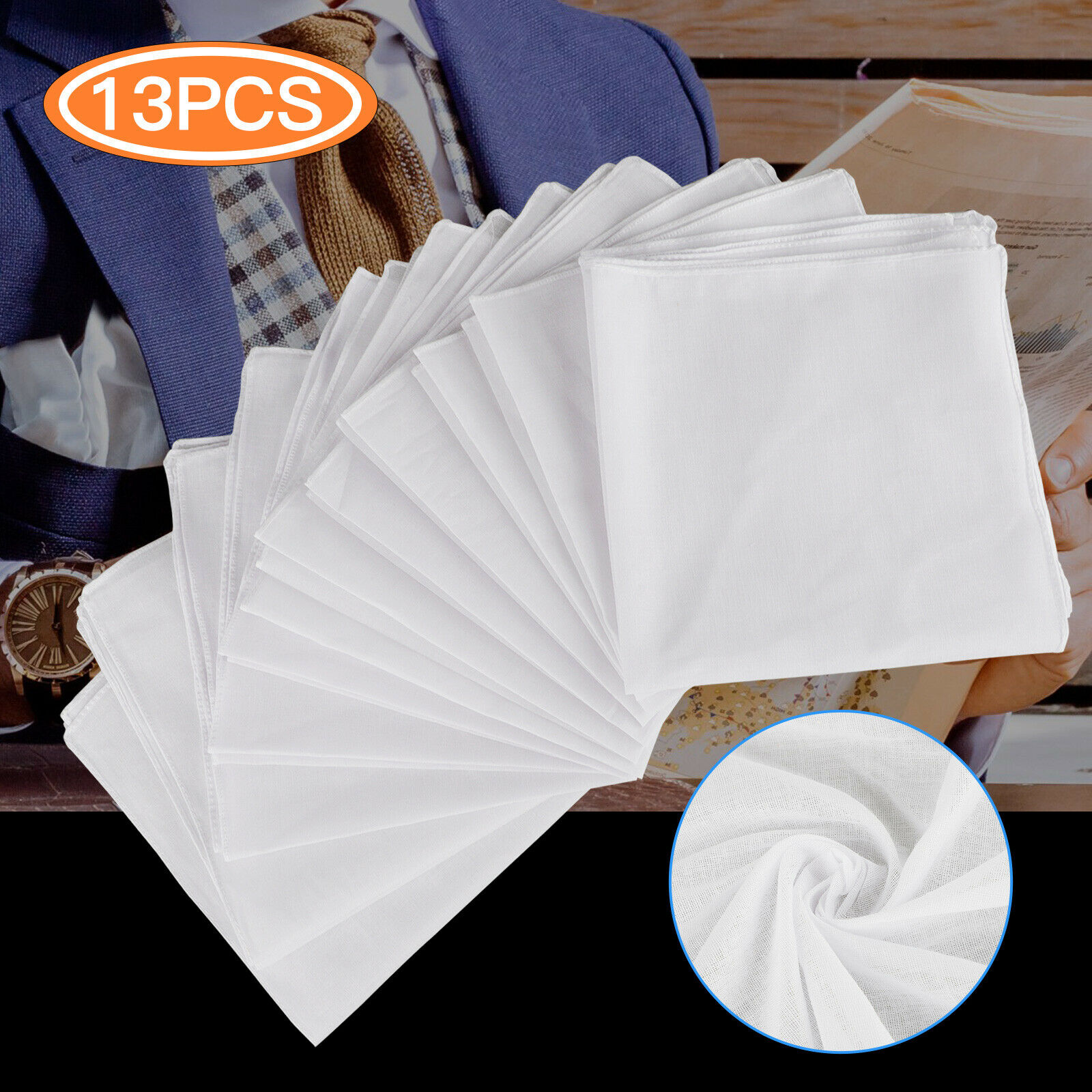 13 Pcs White Cotton Men Handkerchiefs Hanky Pocket Square Hankie Lot