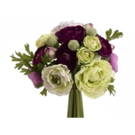 FBQ368-PU-GR 9 in. Ranunculus Bouquet Purple-Green- Pack of 6
