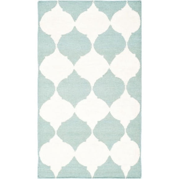 SAFAVIEH Dhurrie Warren Geometric Moroccan Wool Area Rug, Blue/Ivory, 2'6" x 4'