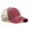 thumbnail image 2 of (53-57cm)Unisex Trucker Adjustable Snapback Baseball Cap, Split Vintage Washed Distressed Baseball Cap Adjustable Dad Hat（Wine red), 2 of 3