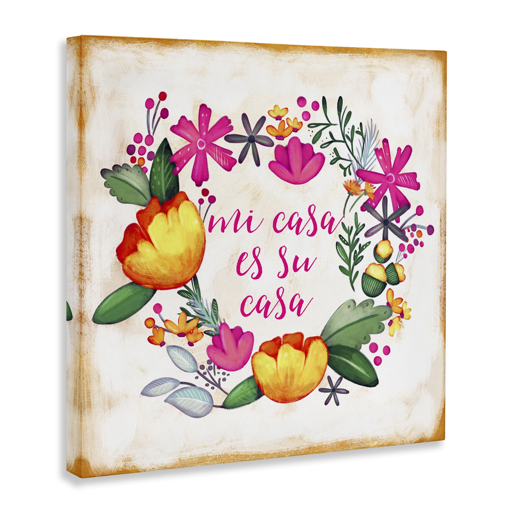 Stupell Industries Mi Casa Es Su Casa Floral Inspirational Quotes & Sayings Painting Wrapped Canvas Art Print Wall Art, 30 x 30