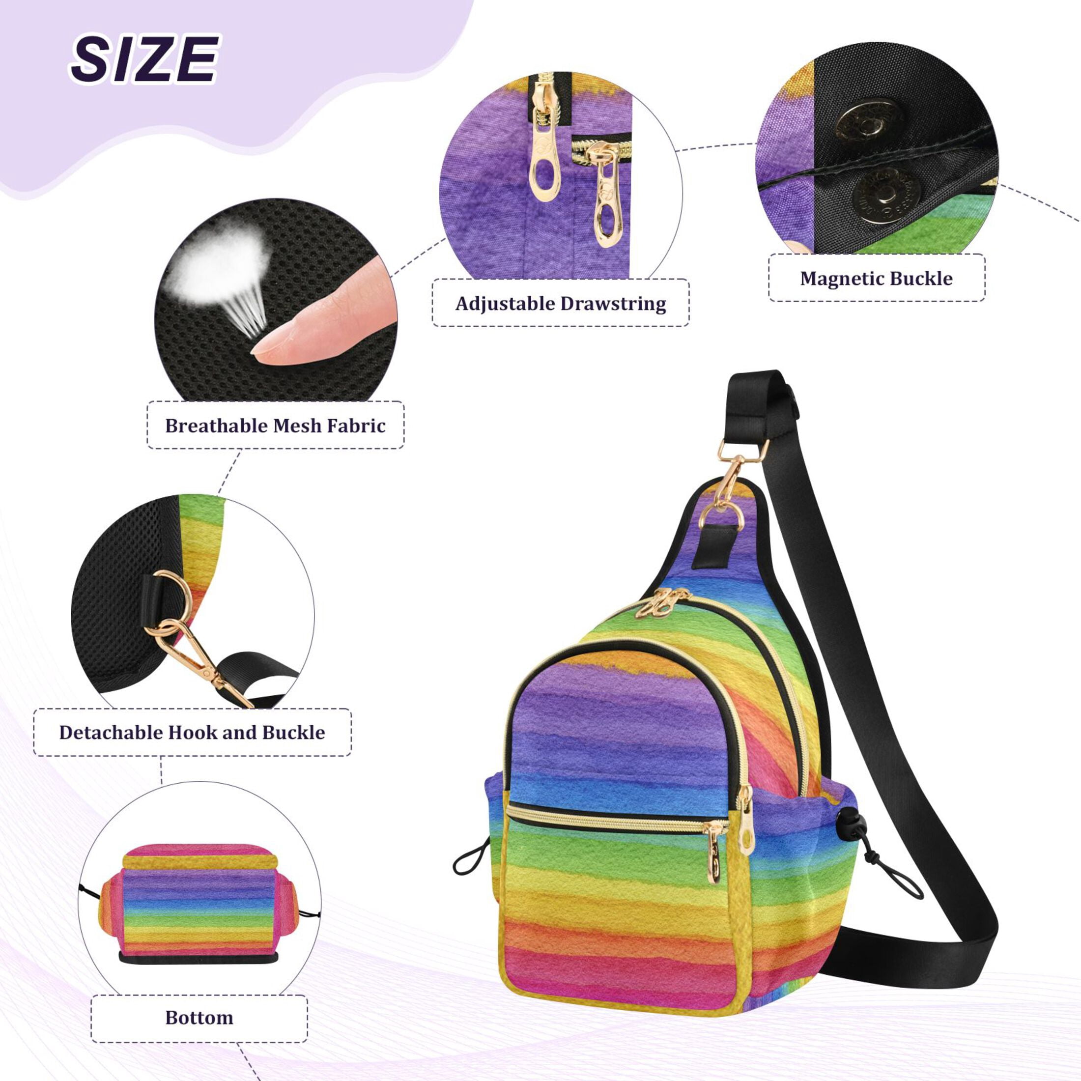 Crossbody Sling Bag for Women Shoulder Purse Trendy Daypack with Adjustable Strap Watercolor Rainbow Colors