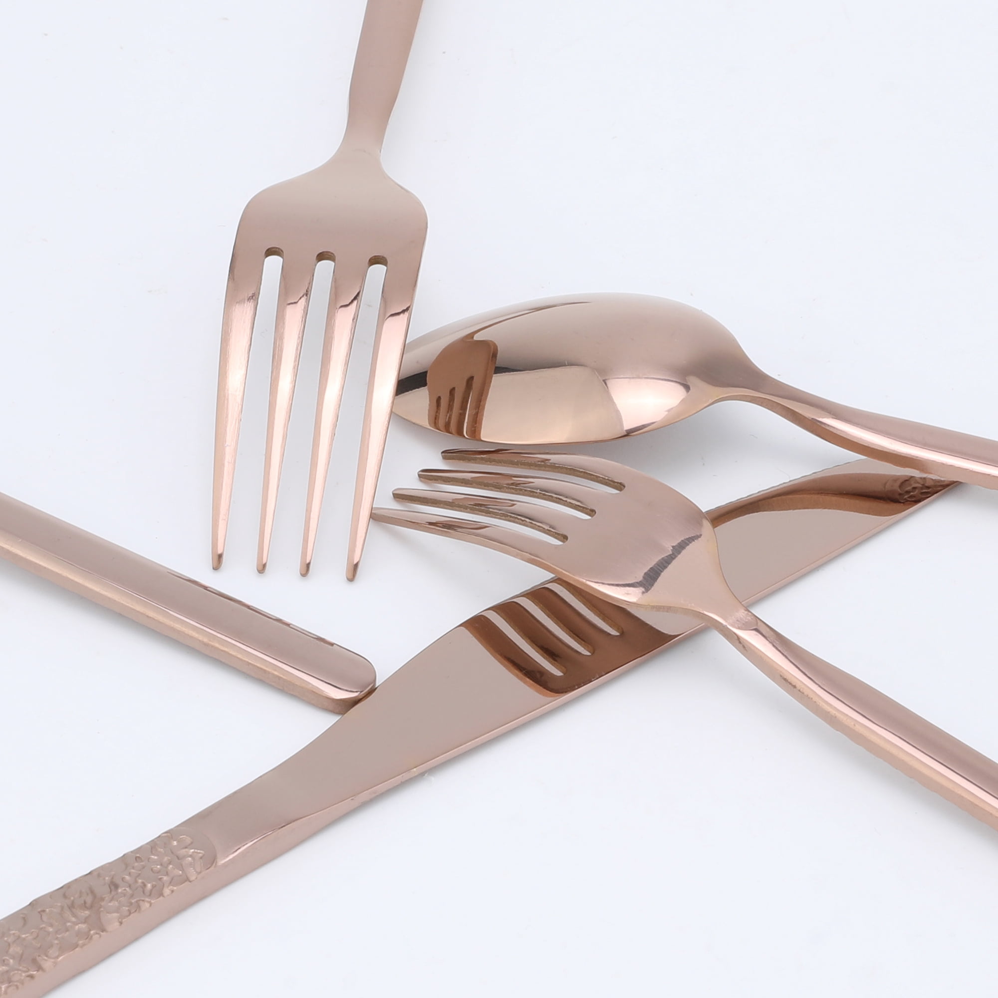 Unique Bargains 20 Piece Stainless Steel Flatware Set with Texture and Mirror Black