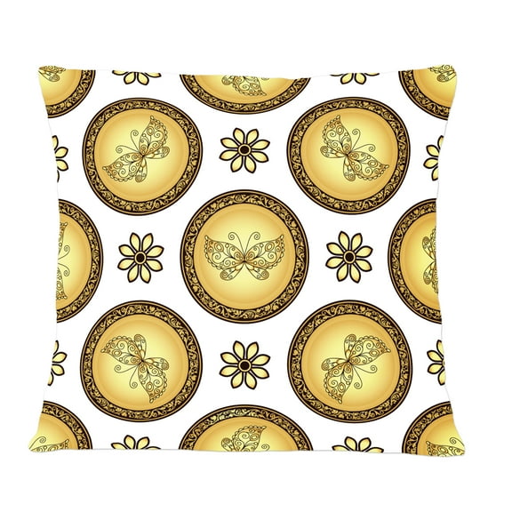 Designart Gold and browne pattern with gradient vintage circles' Mid-Century Modern Throw Pillow - 12x20