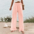 thumbnail image 4 of Hogleaql Women's Wide Leg Beach Pants Soft Elastic Waist Ruffle Hem Pants Lounge Palazzo Baggy Summer Trousers with Pockets, 4 of 5