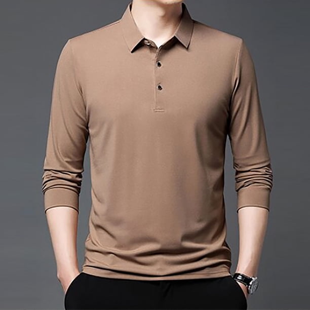 pstuiky camisetas de manga larga para hombre, Camisa/top informal de manga larga con solapa a cuadros para hombre, moda de primavera e invierno salir tops l