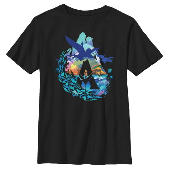 Boy's Avatar: The Way of Water Great Leonopteryx Silhouette Scenic Logo Graphic Tee Black X Large