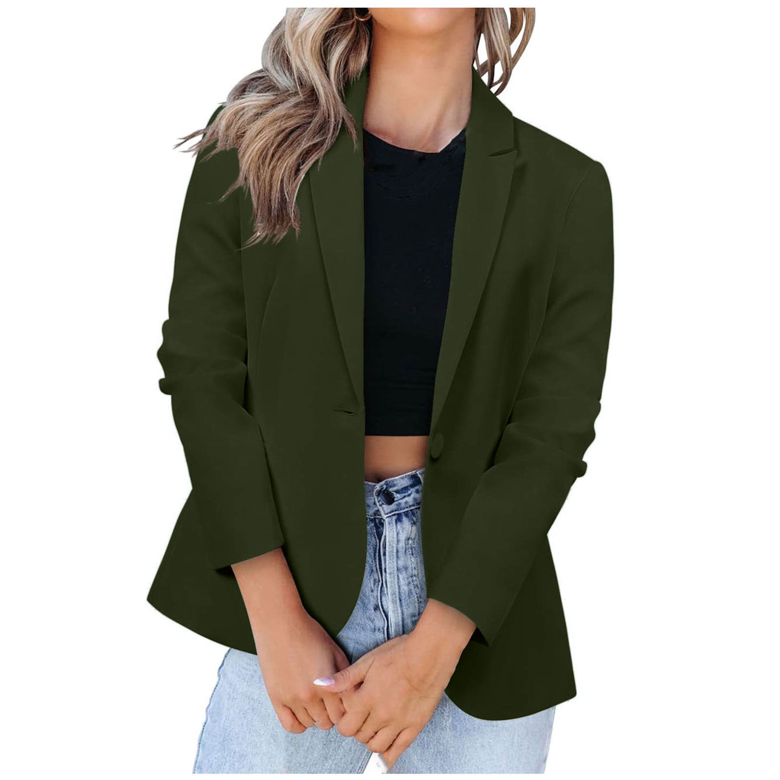 Blazer for Womens Long Sleeves Business Suit Jackets Fashion Solid Color  Open Front Cardigan Coat with Pockets 