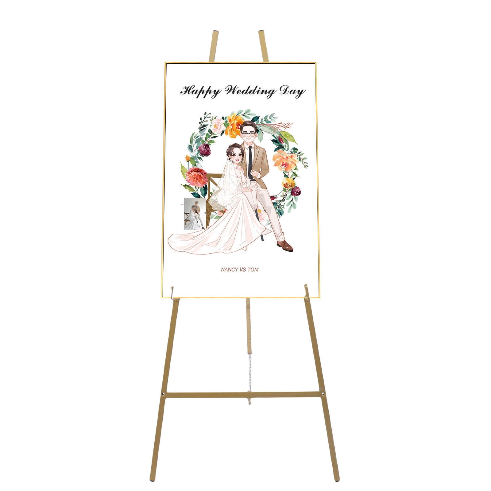 2 Pack Easel Stands Floor Easel Foldable Display Stand Height Adjustable Gold Easel Stand for Weddings Shops Exhibitions