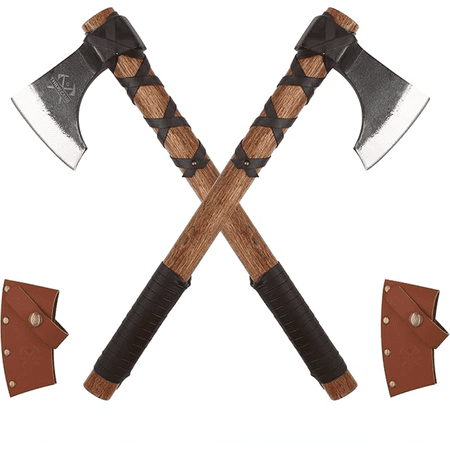 THRWCLUB 2Pack 19 Beech Wooden Handle Hatchet Axe Includes Leather Sheath