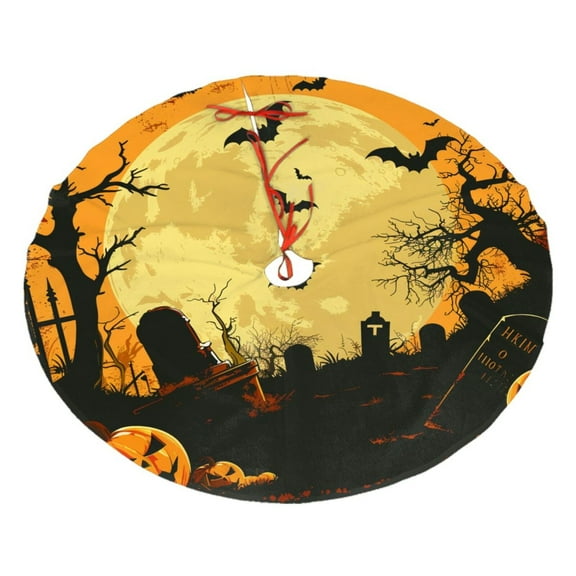 Christmas Tree Skirt 30" Halloween Pumpkin Spooky (3) Xmas Tree Skirts Mat for New Year Holiday Christmas Party Decorations