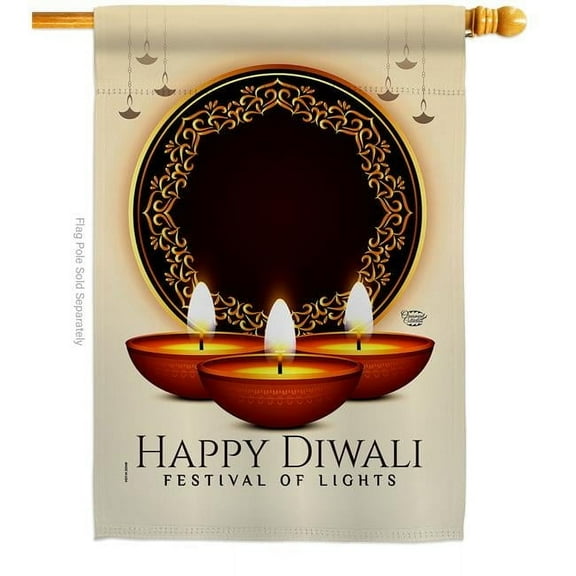 Ornament Collection H192474-BO Deepawali Greeting Celebration Double-Sided Garden Decorative House Flag, Multi Color
