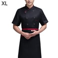 thumbnail image 2 of Uniforme de chef Delantal de cocina de manga corta Trajes de doble botonadura Camisas de costura cómodas para hombres Estilo simple para barra de café Negro XL kenally LF000329-03, 2 of 7