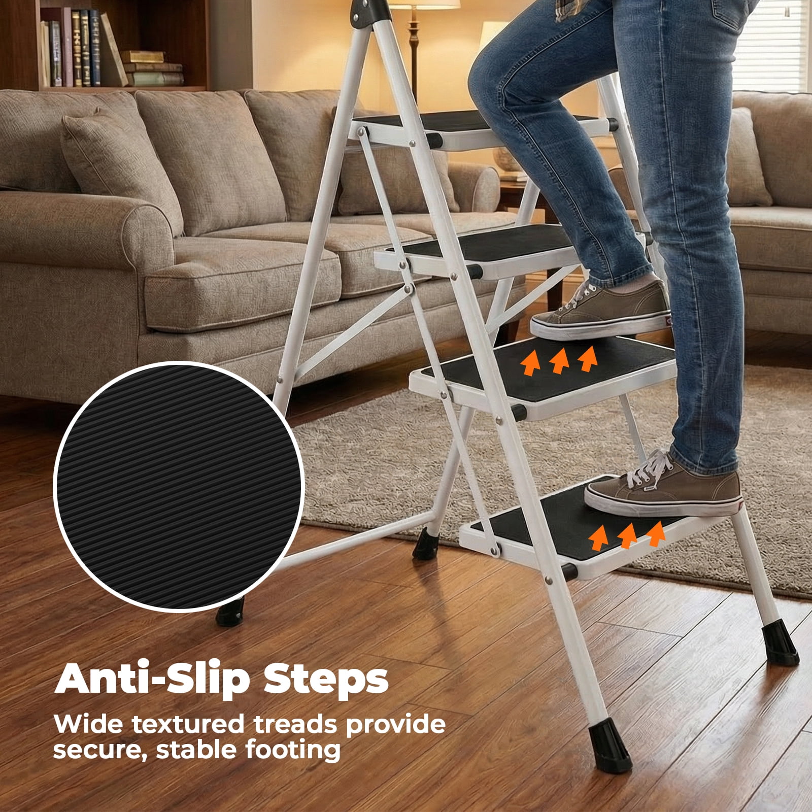 Alvantor Step Ladder,Ultra-Thin Folding Step Stools 330 lbs Capacity, 2-Inch Thin for Storage, Anti-Slip Pedals & Handrails, Sturdy Steel for Home
