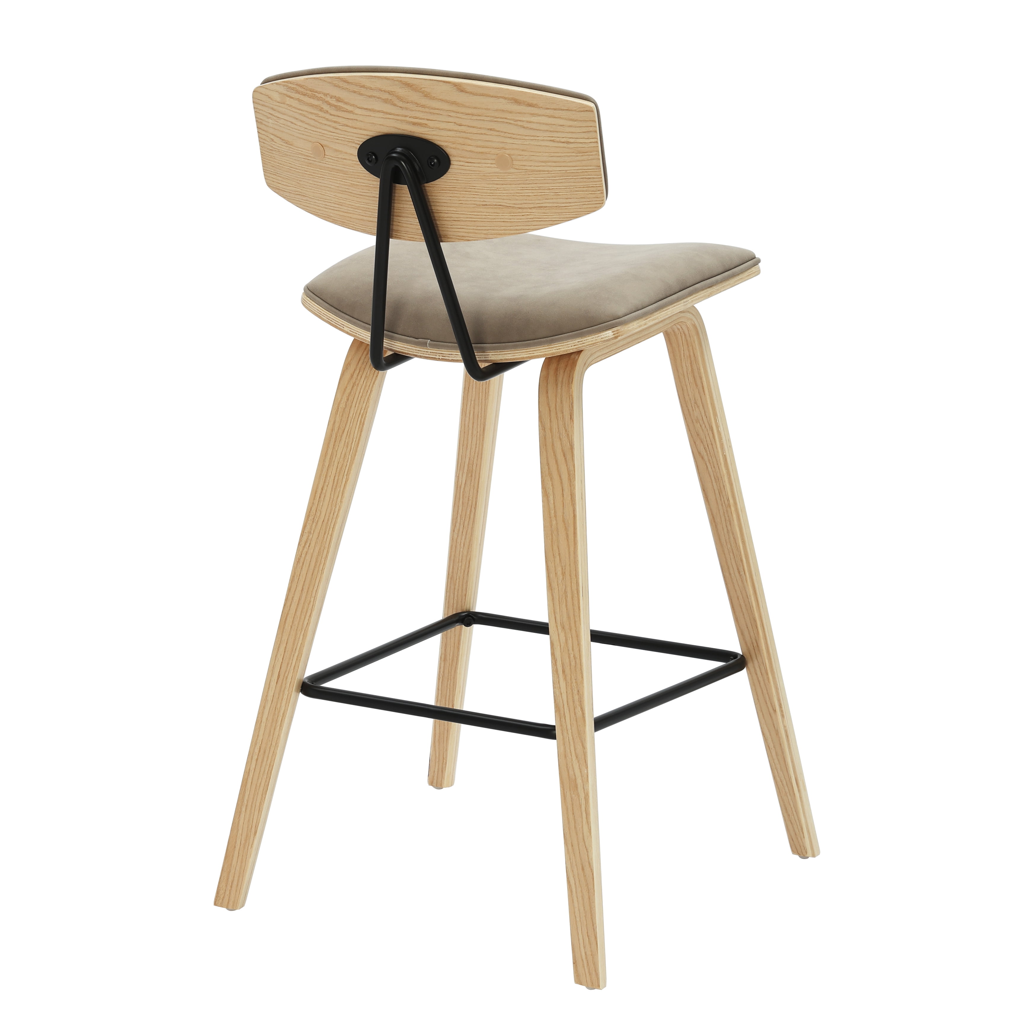 Fox 36 in. H Counter Height Vintage Taupe Curved Back Wood Bar Stool with Faux Leather Seat Set of 3