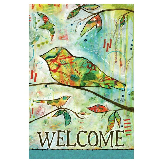Toland Home Garden Abstract Bird Welcome 12.5 x 18 Inch Decorative Colorful Artistic Tree Birds Branch Garden Flag