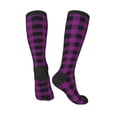 thumbnail image 4 of Daiia Sports Socks Purple Black Plaid Printed Novelty Crew Socks for Men Women Knee High Socks Cotton Socks Soft & Breathable Support Unisex Socks, 4 of 9