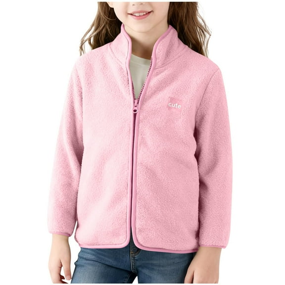 Cethrio Girls Fleece Jackets Size 7-8, Long Sleeve Lightweight Warm Zip up Fall Winter Outerwear Pink