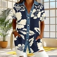 thumbnail image 4 of Craaazy Women's Oversized Waffle Knit Collar Button Up Short Sleeve Shirt Casual Printed Blouse for Daily Wear, 4 of 5
