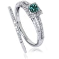 thumbnail image 3 of Pompeii 3/4ct Blue Diamond Princess Cut Halo Diamond Engagement Ring Set 14K White Gold, 3 of 3
