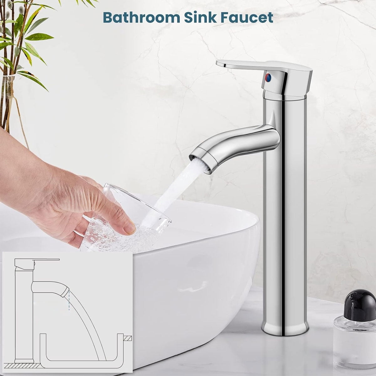 Bathroom Faucet Single Handle Vessel Sink Faucet One Hole Bowl Basin Mixer with Water Supply Lines - silver