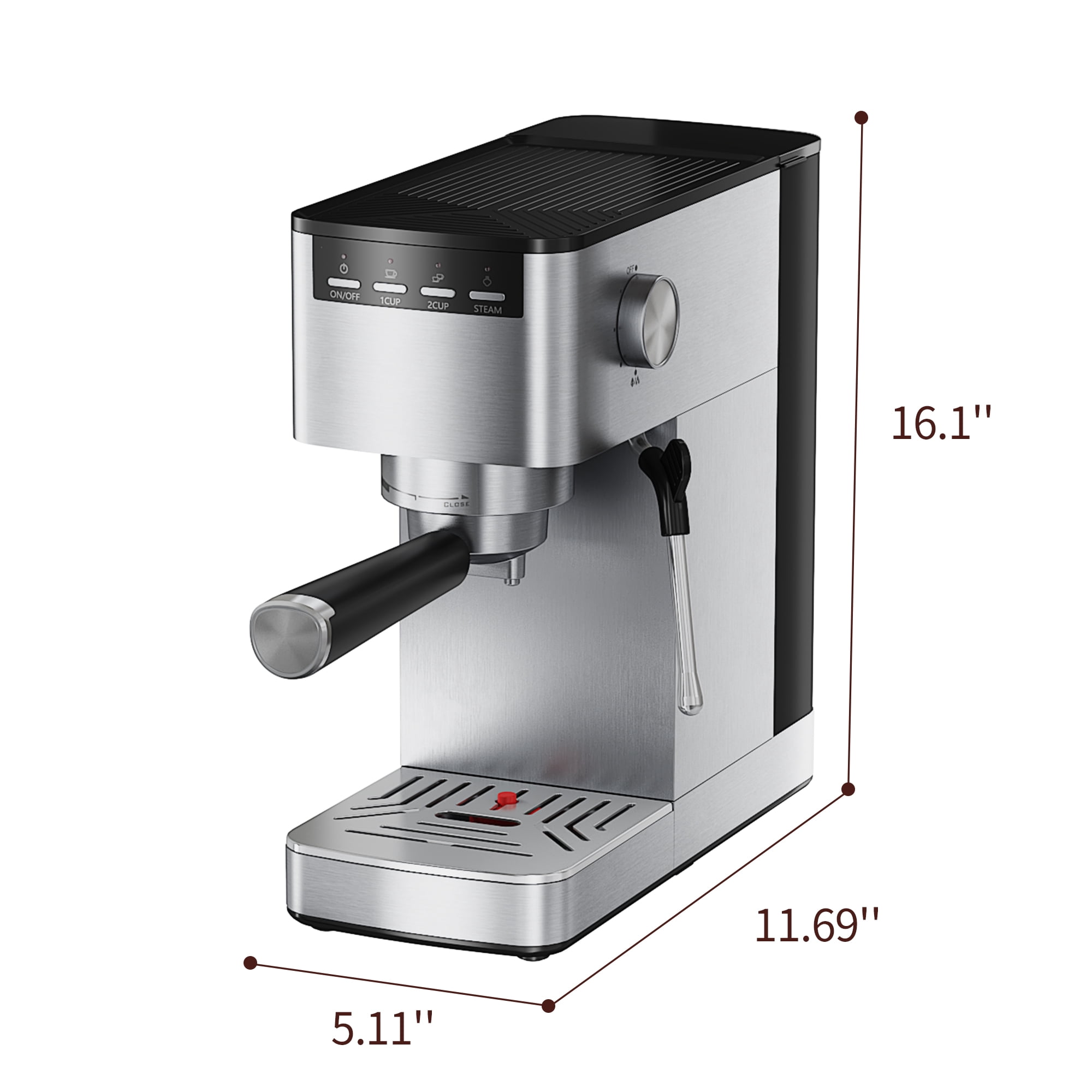 Espresso Machine 15 Bar, Milk Frother Steam Wand for Authentic Single & Double Espresso, Lattes & Cappuccinos with 47oz Removable Water Tank for Home Office Kitchen
