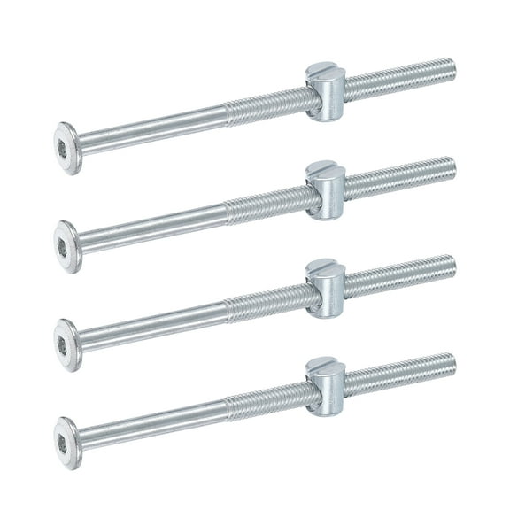 Uxcell 4 Pack Bed Frame Bolts, M6 x 100mm Hex Socket Head Screws Bolts Barrel Nuts Bunk Bed Bolts Furniture Screws with Slotted Head Barrel Nut for Chairs Cots, Silver
